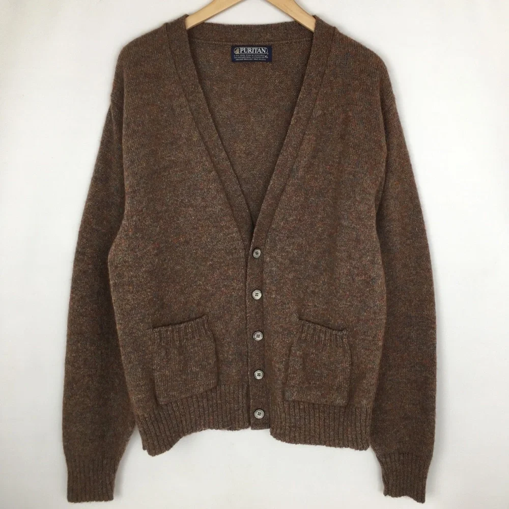 Vintage Puritan Brown Cardigan Sweater Wool Blend Grandpa core Academia Men’s XL